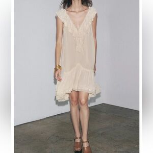 Zara Cream Midi Dress with Ruffle Details